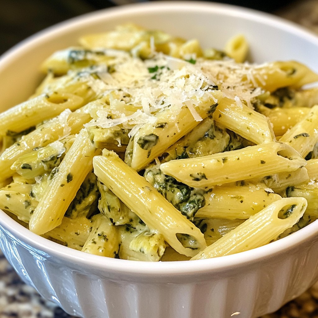 Easy Freezer Meals Creamy Spinach Artichoke Pasta